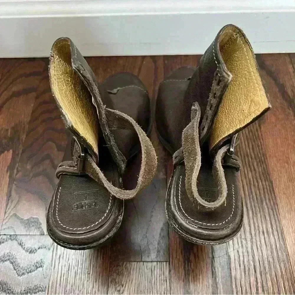 Frye Izzy Artisan Peep Toe Mule Booties Wm Sz 9 B Brown Leather Slingback Sandal